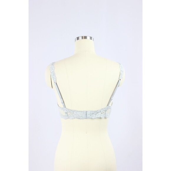 Vintage LA PERLA Silver Sage Green Stretch Lace Demi Balconette Bra, Size 3 - Picture 15 of 16